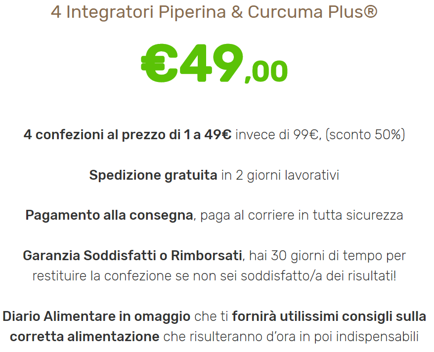 Quanto costa Piperina e Curcuma Plus