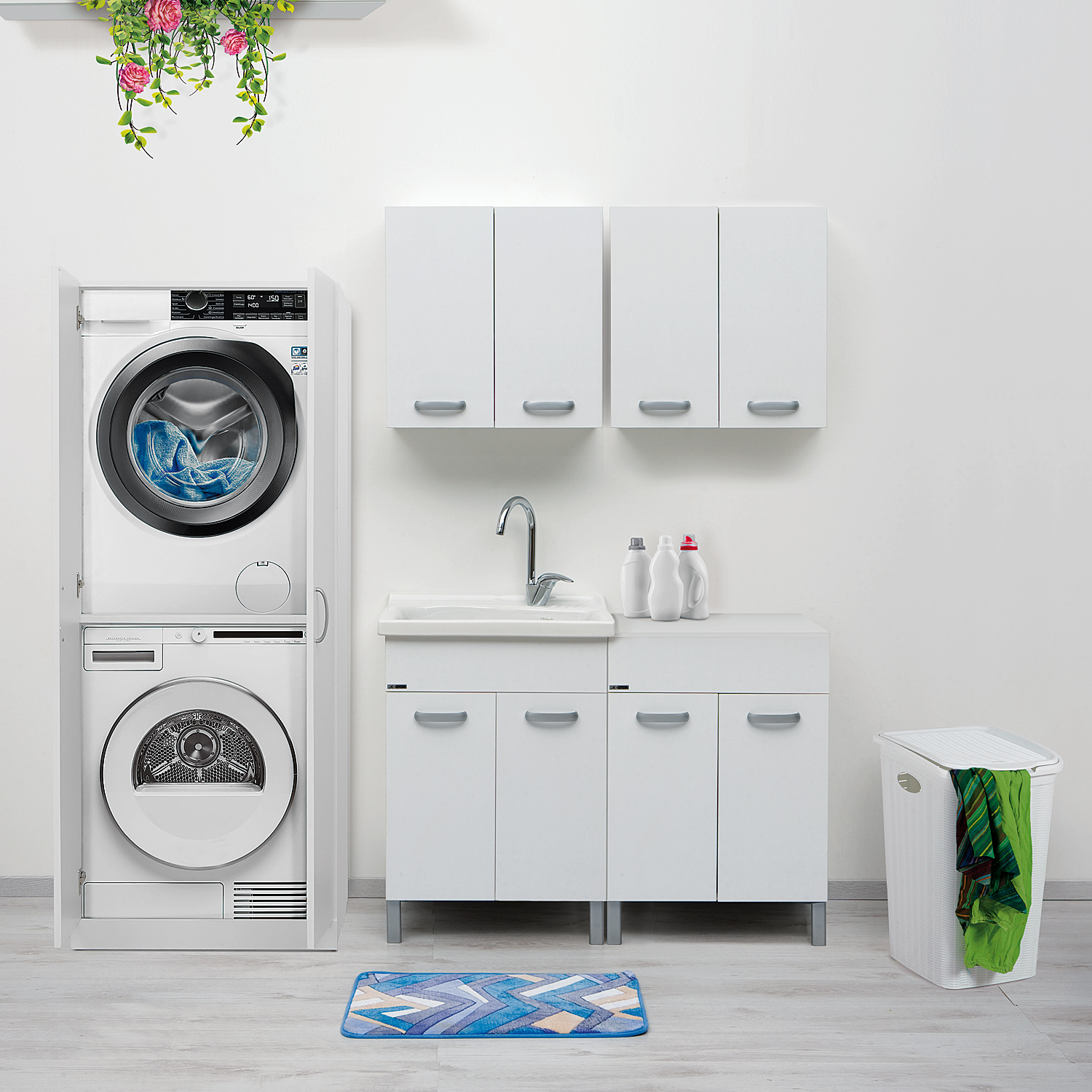 mobiletti lavatrice per impilare l’asciugatrice in bagno